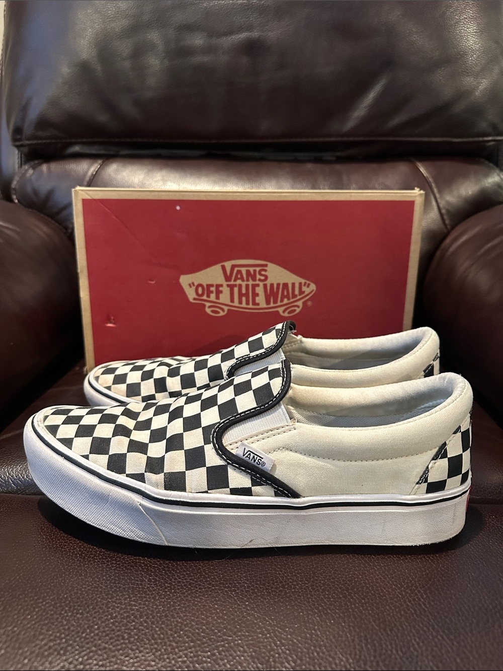 Vans ComfyCush Slip-On Checkerboard Sneakers in Black and White US 9
